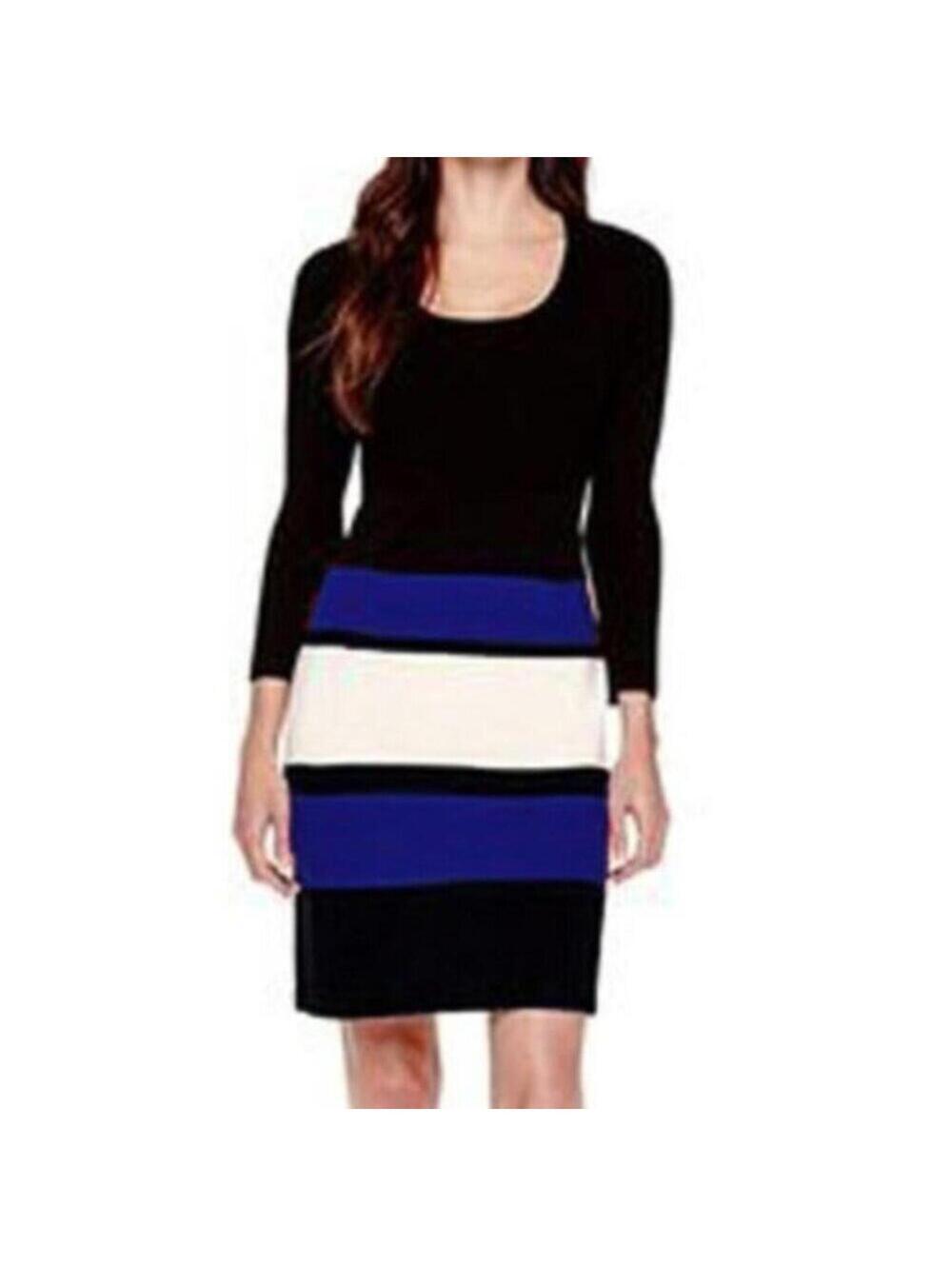 Studio1 Colorblock Knit Midi Sweater Dress Large NWT Sheath Bodycon Long Sleeves